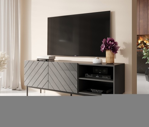 StolikTV.pl ABETO na czarnym stelażu ze stali150x42x60 grafit/grafit połysk
