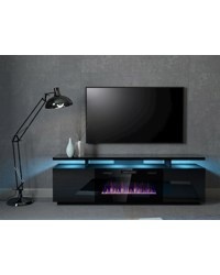 StolikTV.pl EVA z kominkiem elektrycznym 180x40x52 czarny/czarny połysk
